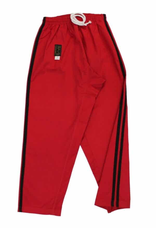 Pantalon universel d'arts martiaux en rouge avec bandes noires-2